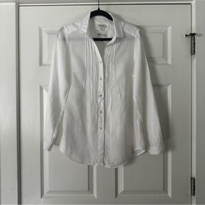 100% Linen Malvin Hamburg germany White Linen Button Down Blouse Size‎ S